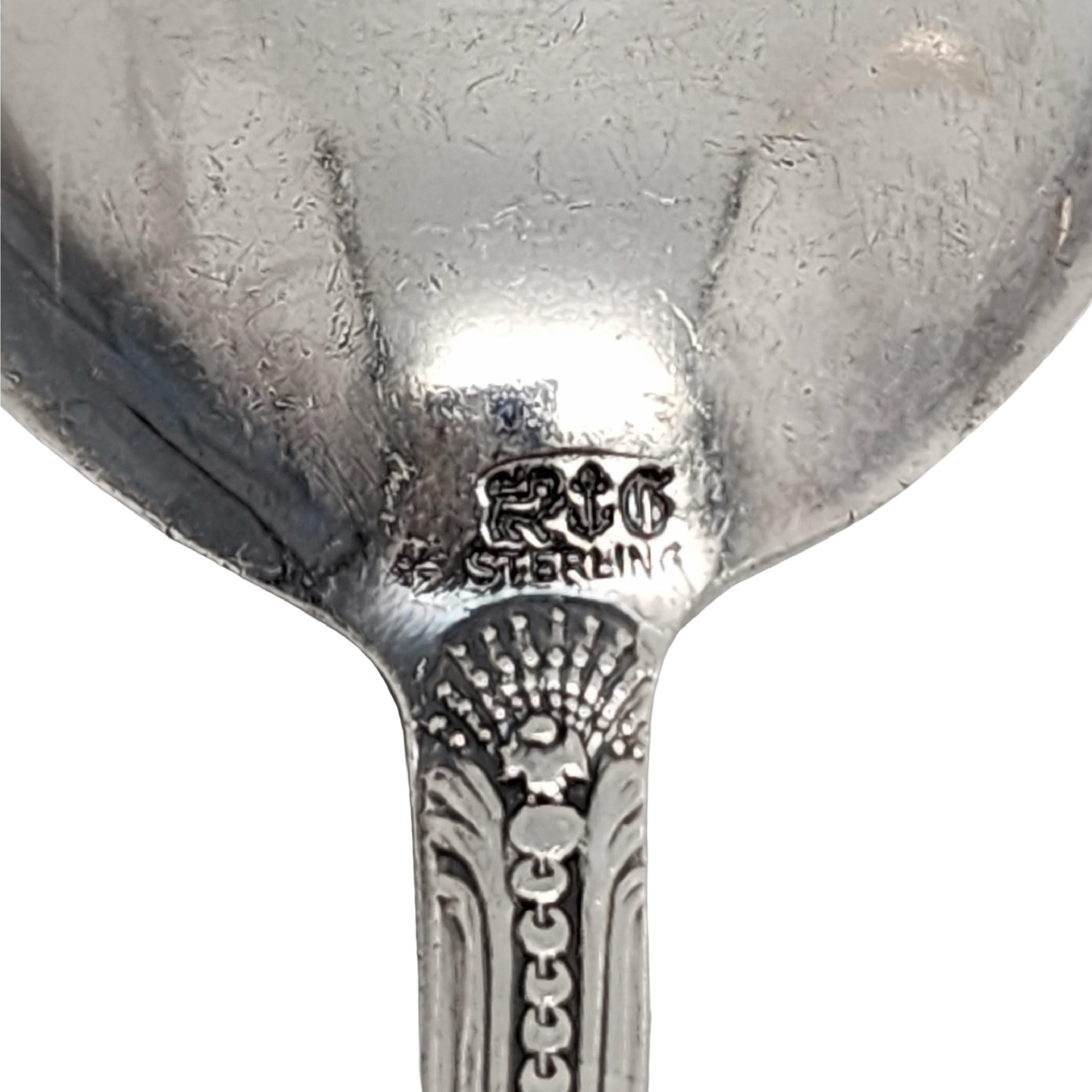 Sterling silver pap spoon by Gorham in the Versailles pattern.

No monogram

Gorham's Versailles is a multi motif pattern designed by Antoine Heller in 1885. Named for the Palace of Versailles, the pattern depicts ornate scenes of Classical figures.