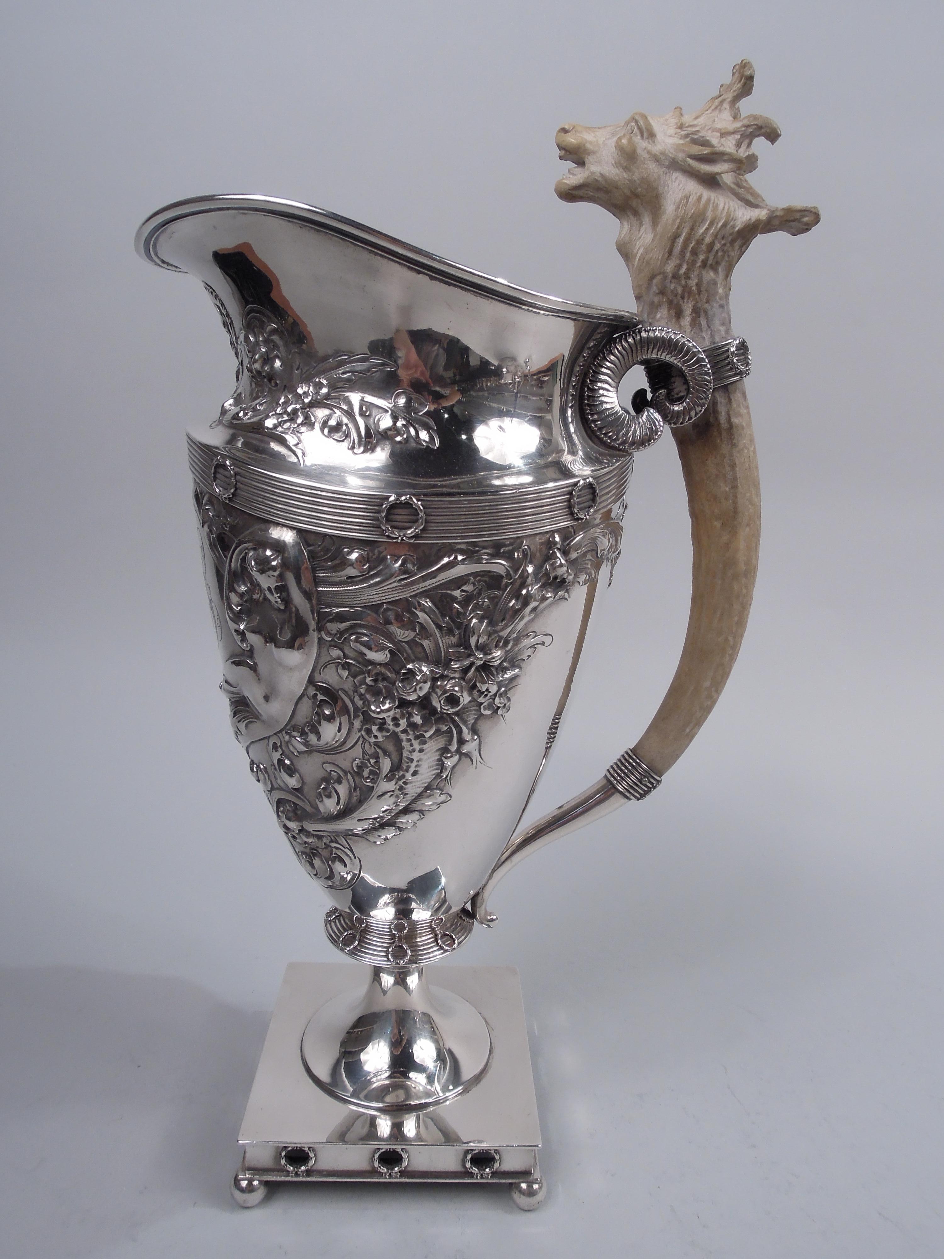 Late 19th Century Gorham Victorian Classical Ewer with Carved Horn Handle, 1897