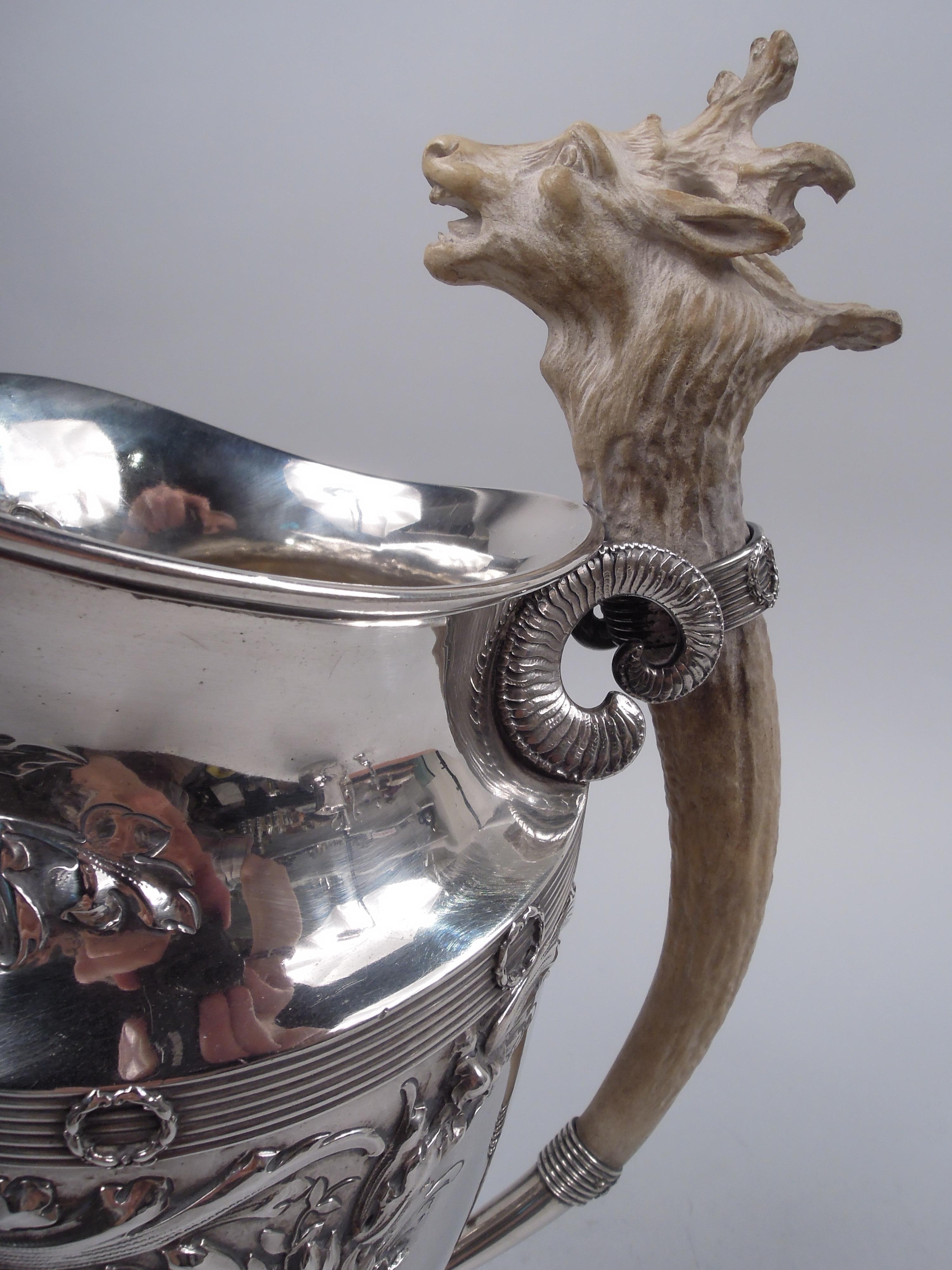 Sterling Silver Gorham Victorian Classical Ewer with Carved Horn Handle, 1897