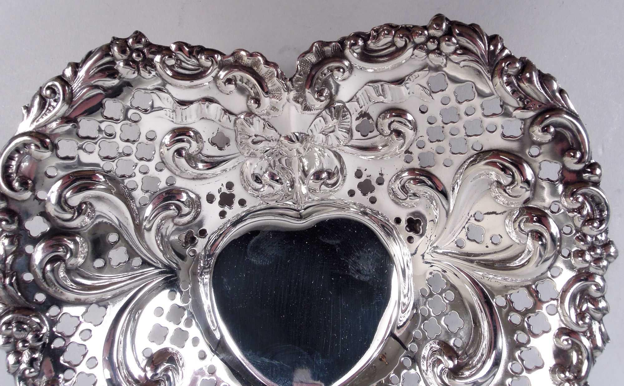 Rococo Revival Gorham Victorian Rococo Lovey-Dovey Romantic Heart Dish For Sale