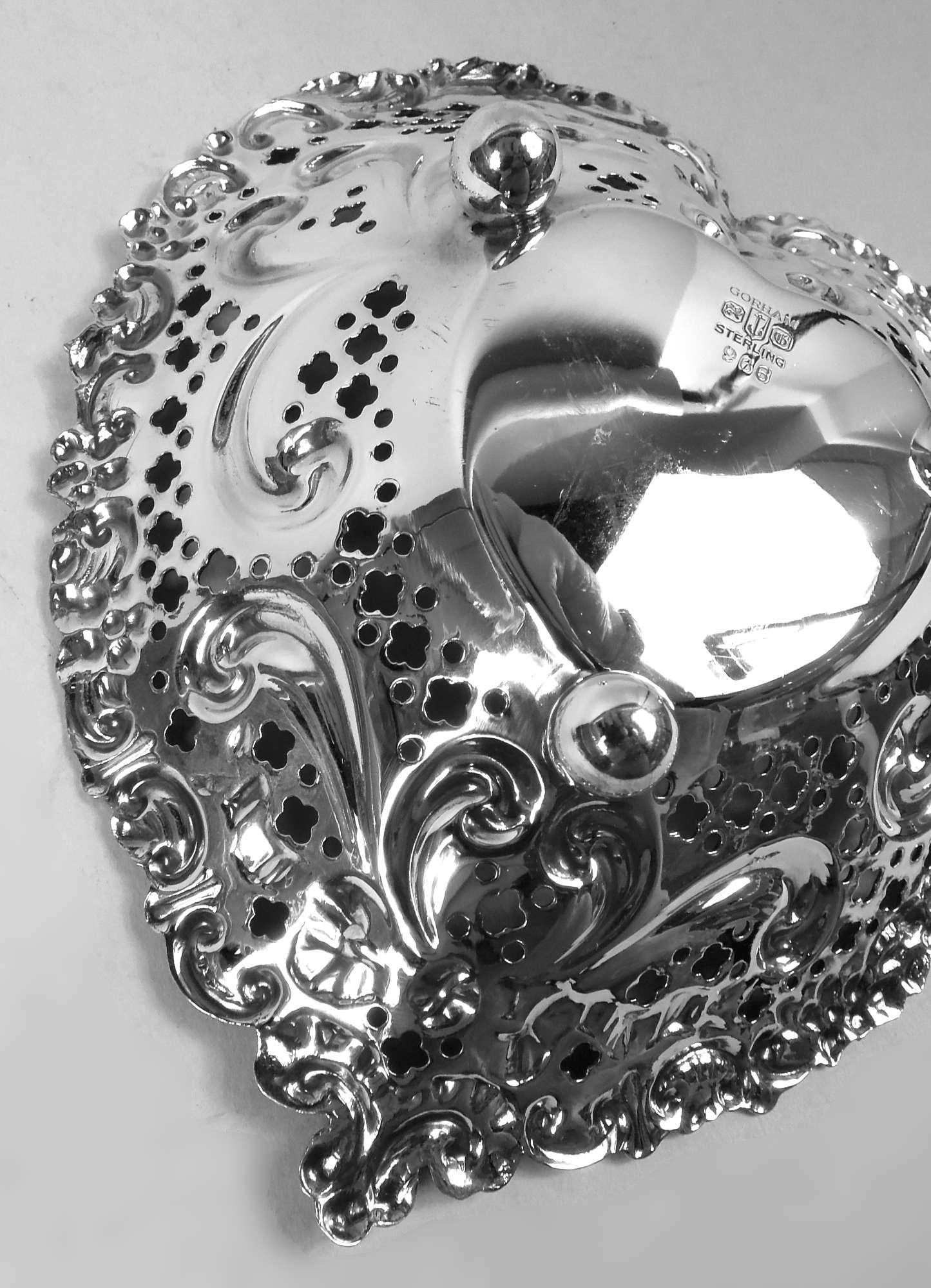 American Gorham Victorian Rococo Lovey-Dovey Romantic Heart Dish For Sale