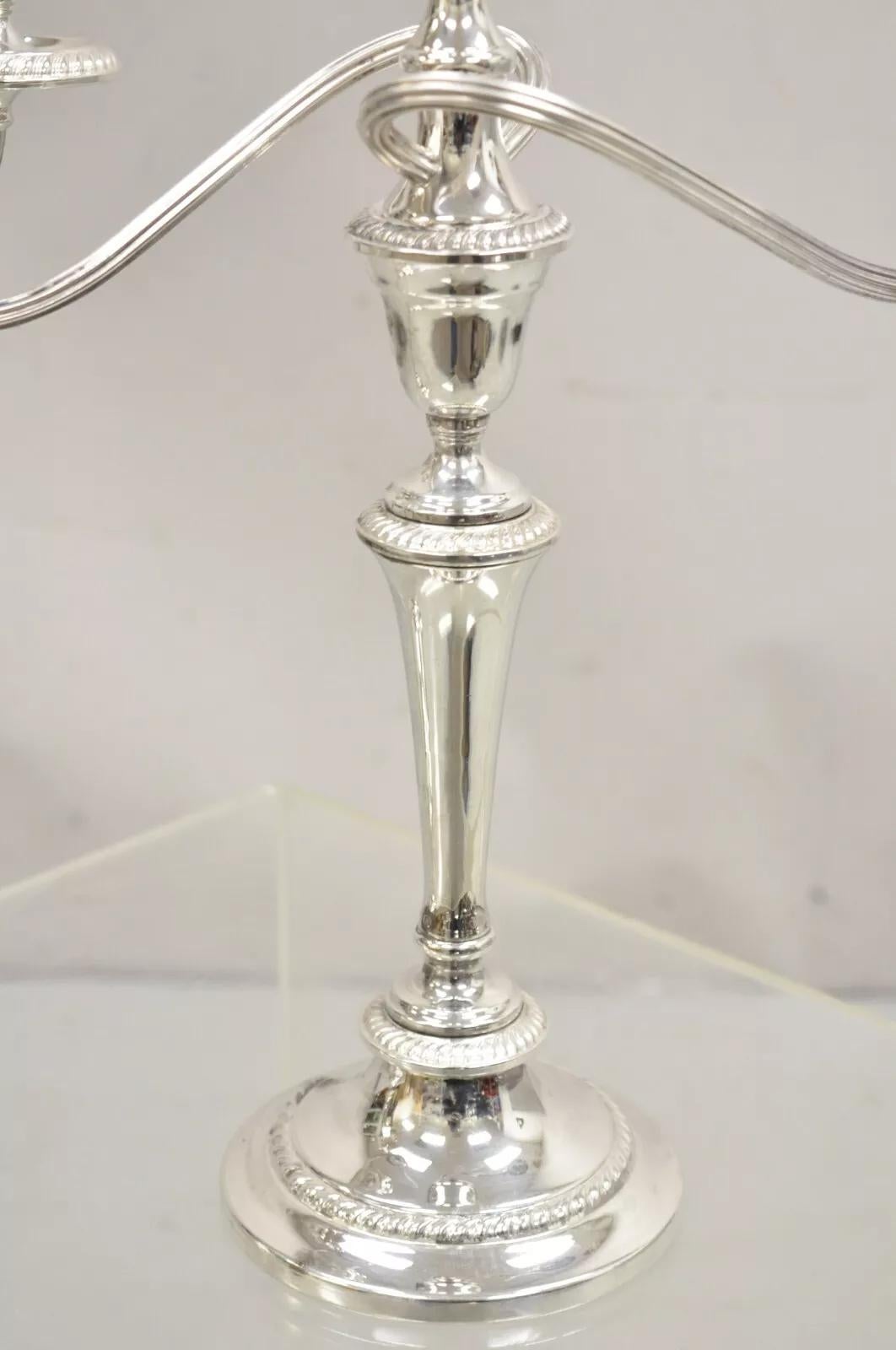 Gorham YC3031 3 Arm Branch Colonial Silver Plated Candle Candelabra - a Pair In Good Condition In Philadelphia, PA