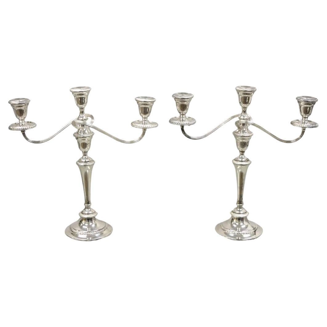 Gorham YC3031 3 Arm Branch Colonial Silver Plated Candle Candelabra - a Pair
