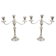 Used Gorham YC3031 3 Arm Branch Colonial Silver Plated Candle Candelabra - a Pair