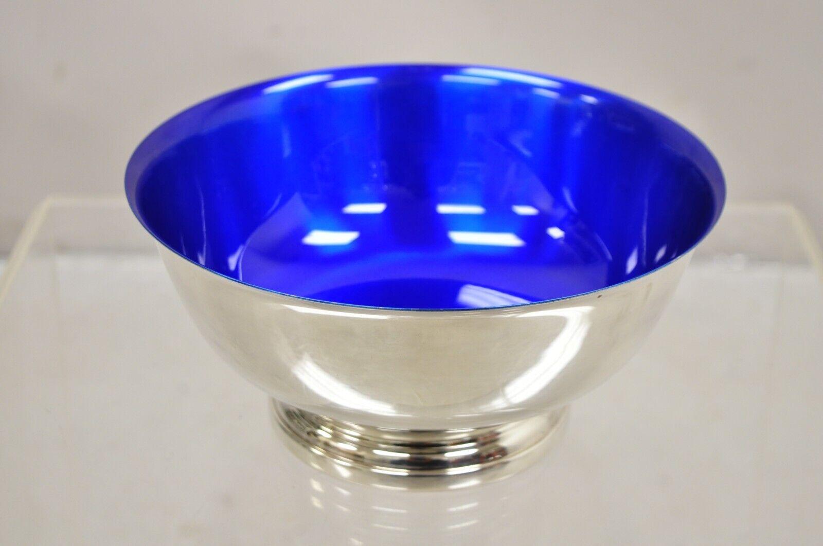 Gorham YC781 Azure Blue Enamel Silver Plated Round Modern Serving Bowl For Sale 3
