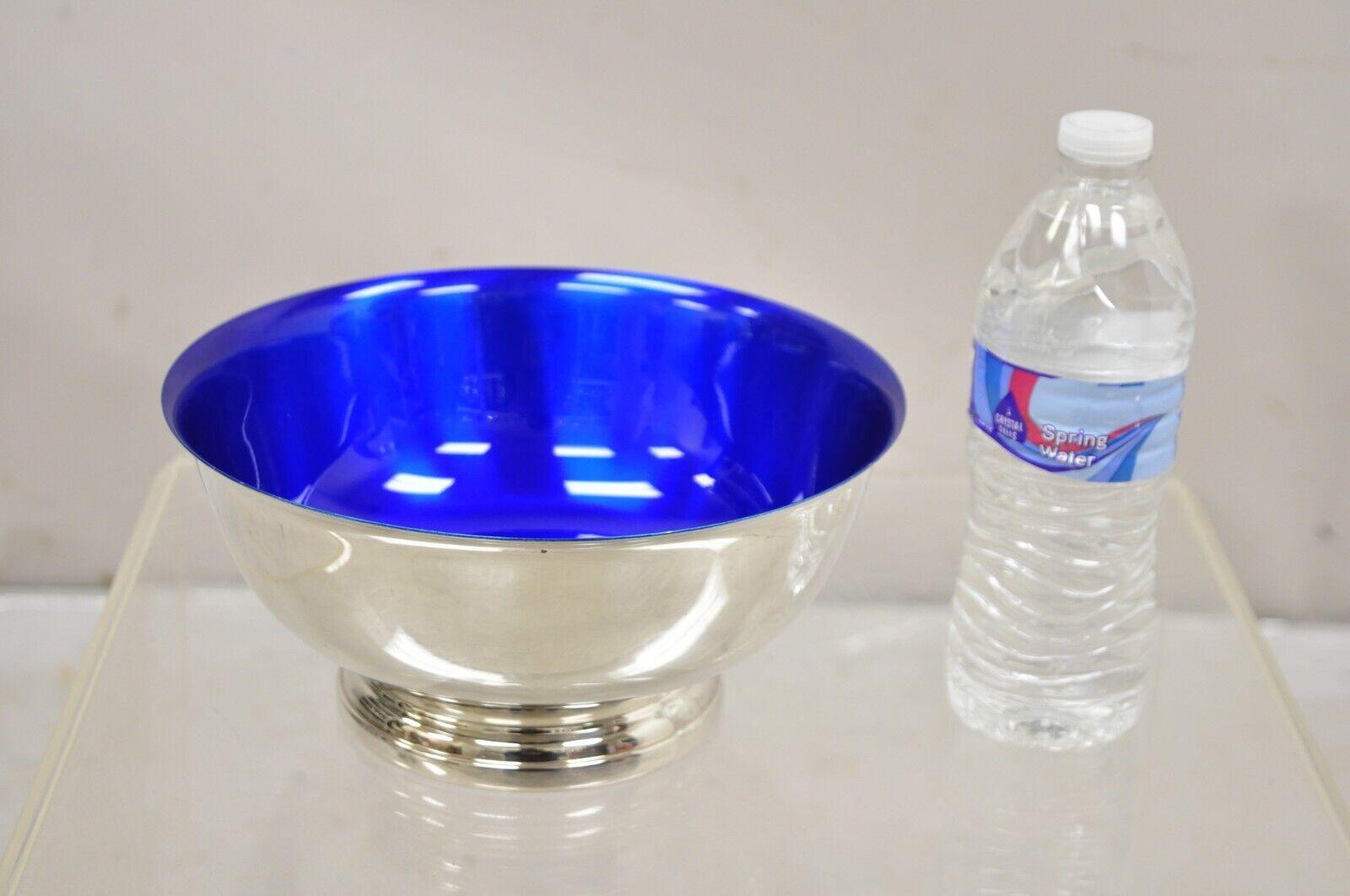 Gorham YC781 Azure Blue Enamel Silver Plated Round Modern Serving Bowl For Sale 4