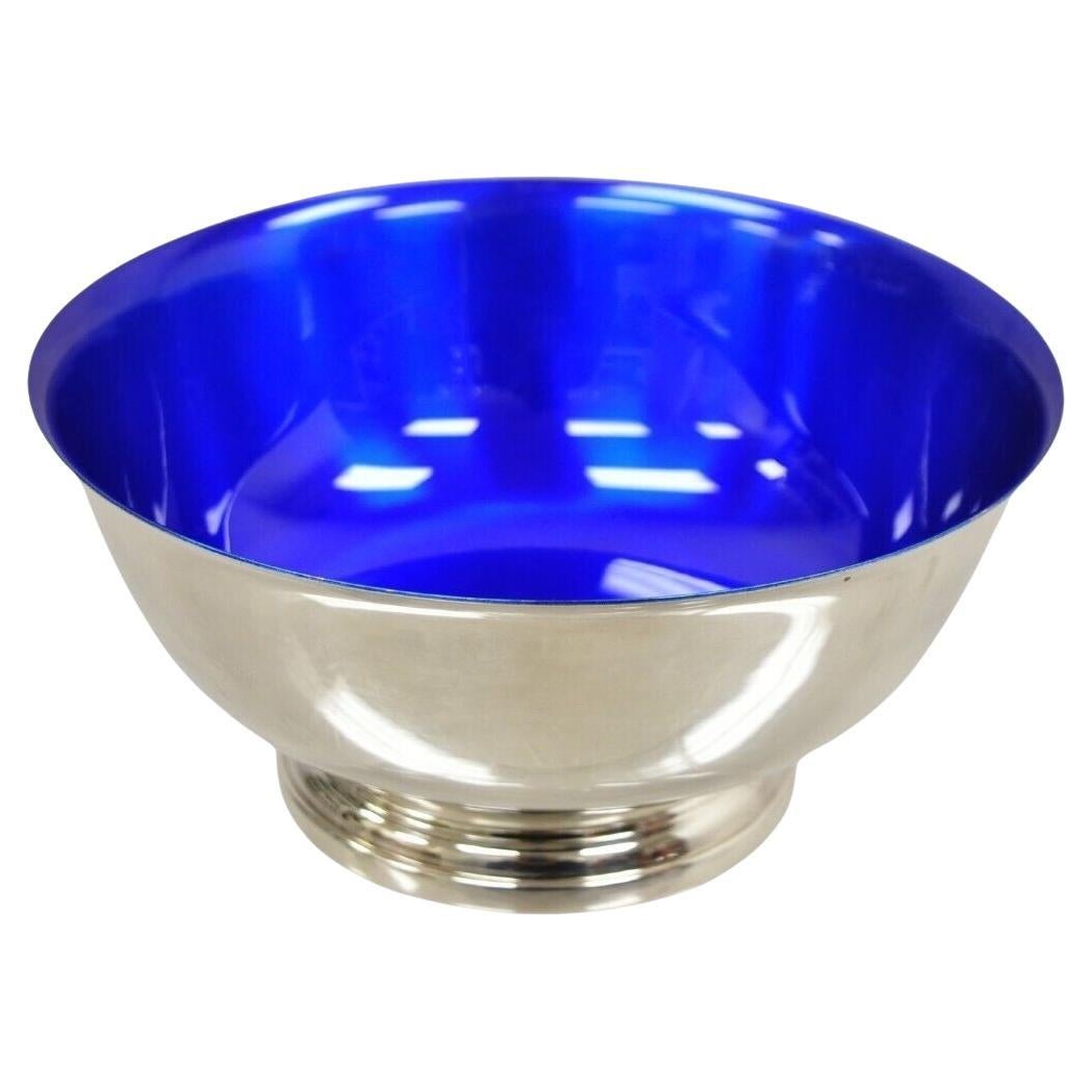 Gorham YC781 Azure Blue Enamel Silver Plated Round Modern Serving Bowl