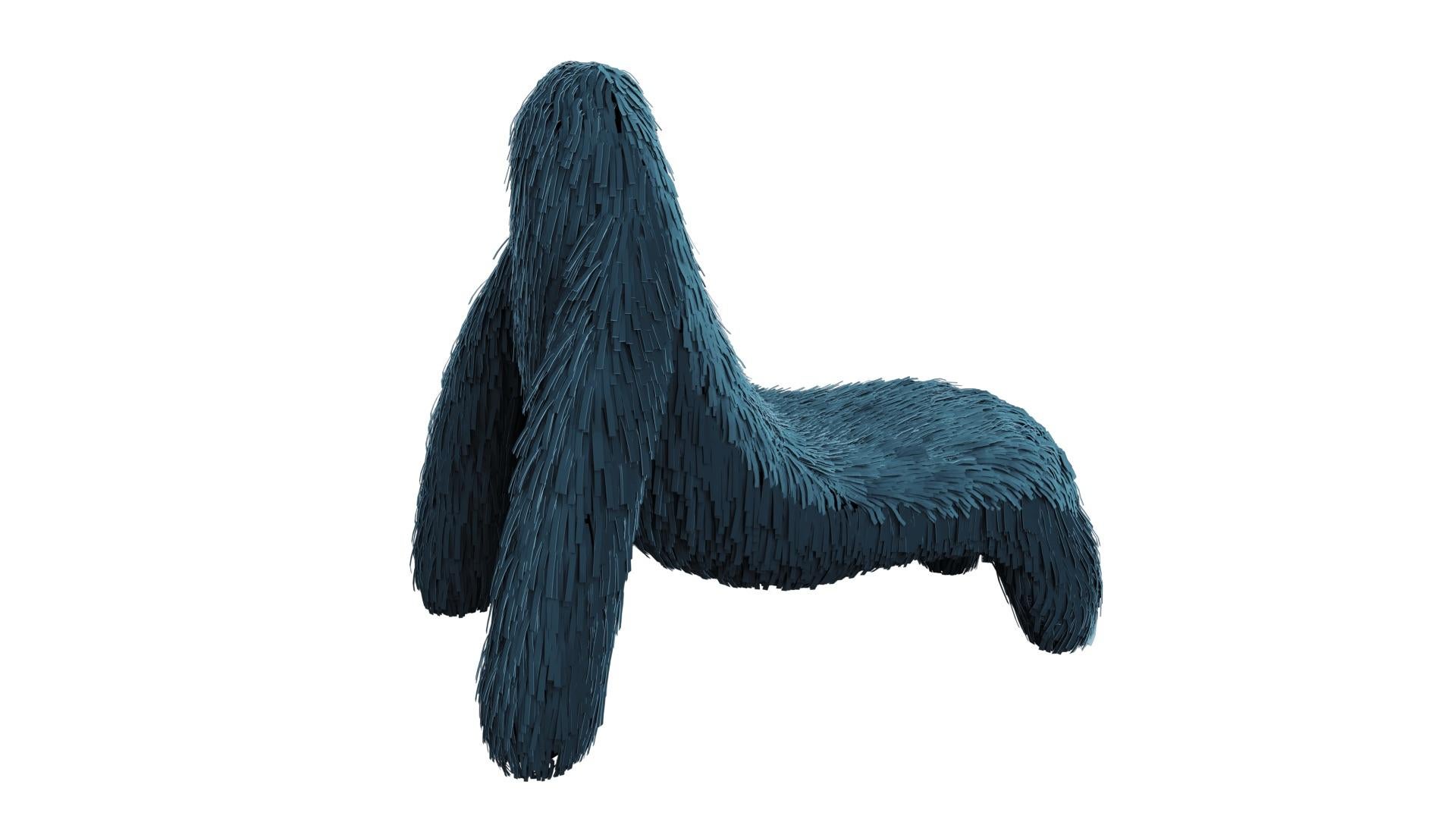 Gorilla chair with real blue green leather by Marcantonio is an ape shaped seat with a rich blue and green leather covering. A lounge chair with a fantastic, unique shape

For his debut creations, Marcantonio introduced “Vegetal Animal”, a concept