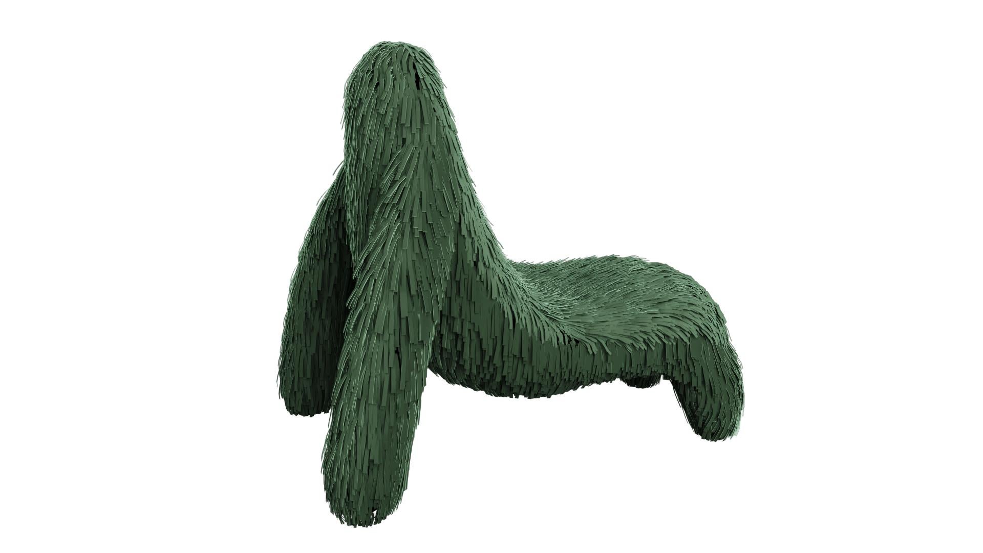 Gorilla Stuhl mit echtem grünen Leder von Marcantonio ist ein affenförmiger Sitz mit einem satten grünen Lederbezug. Ein Loungesessel mit einer fantastischen, einzigartigen Form.

Für seine ersten Kreationen stellte Marcantonio 