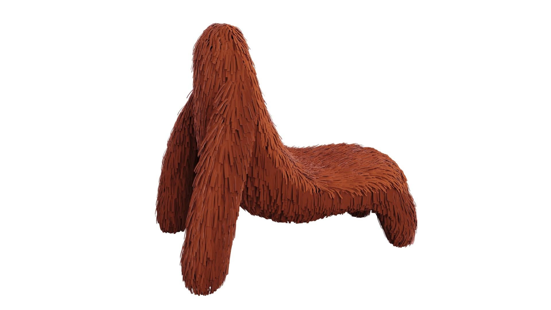 Gorilla Chair with Real Red Leather by Marcantonio is an ape shaped seat with a rich red leather covering. A lounge chair with a fantastic, unique shape. 

For his debut creations, Marcantonio introduced “Vegetal Animal”, a concept that evokes