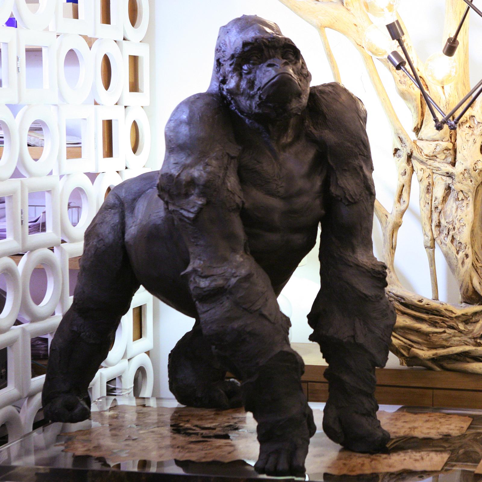 Carved Gorilla Grey Resin Sculpture For Sale