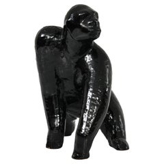 Vintage Gorilla Sculpture in black glazed ceramic, 1960's