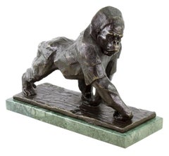 Gorilla Statue in the style of Rembrandt Bugatti , Bronze Sculpture