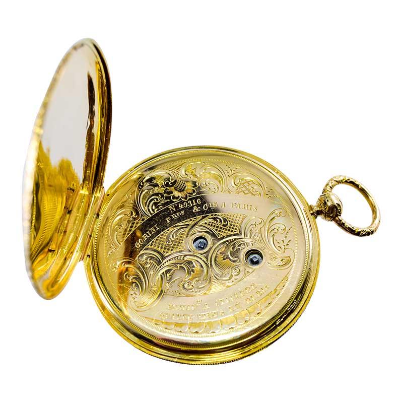 Gorini & Cie. 18 Karat Yellow Gold Keywind Pocket Watch, circa 1840s For Sale 2