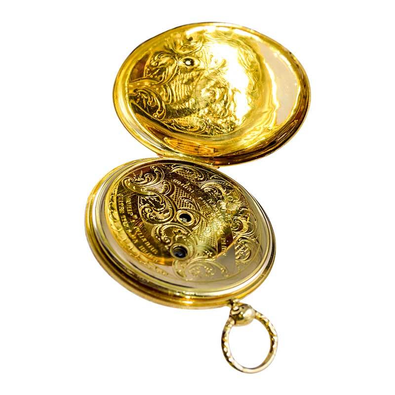 Gorini & Cie. 18 Karat Yellow Gold Keywind Pocket Watch, circa 1840s For Sale 3
