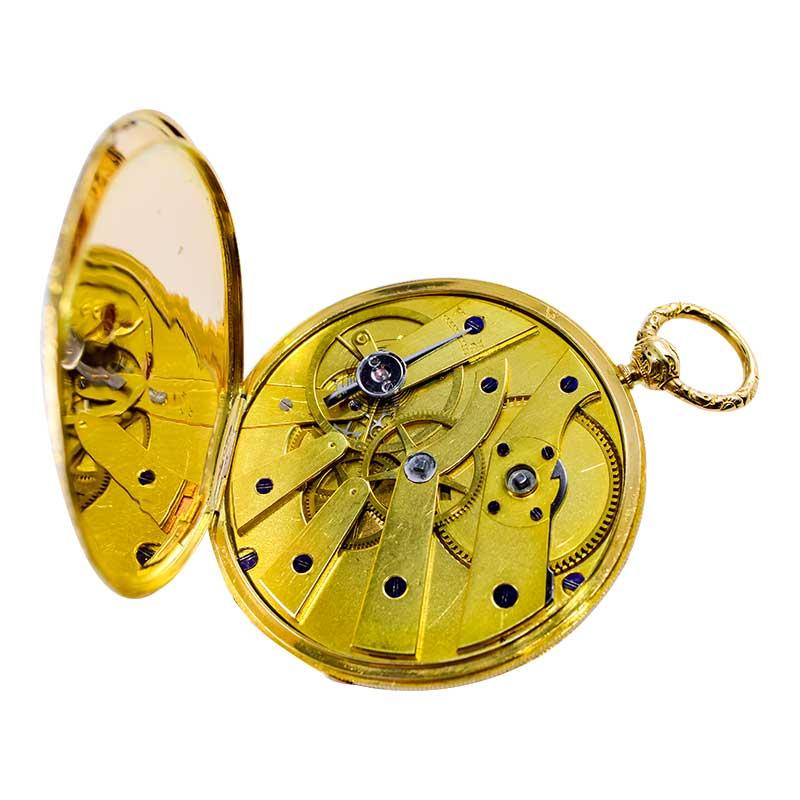 Gorini & Cie. 18 Karat Yellow Gold Keywind Pocket Watch, circa 1840s For Sale 4