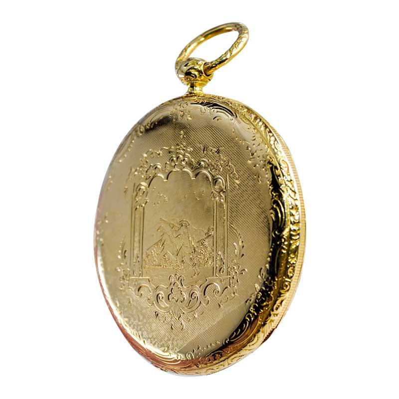 Women's or Men's Gorini & Cie. 18 Karat Yellow Gold Keywind Pocket Watch, circa 1840s For Sale