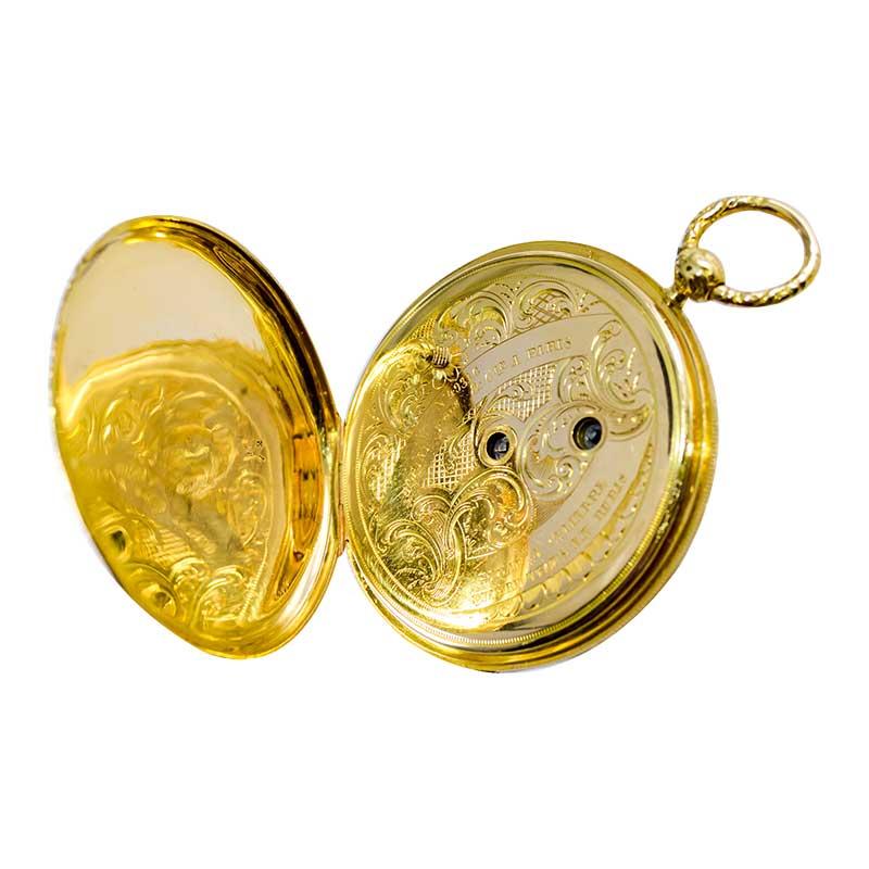 Gorini & Cie. 18 Karat Yellow Gold Keywind Pocket Watch, circa 1840s For Sale 1