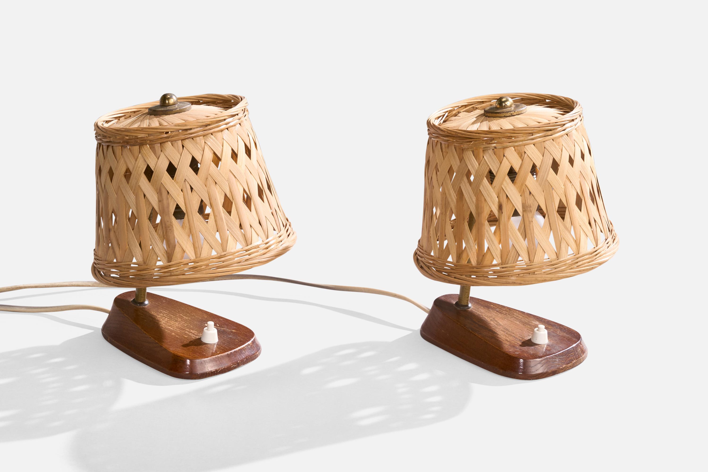 Görlitz, Lampade da tavolo. Teak, ottone, rattan, Germania, anni '60 In condizioni buone in vendita a High Point, NC