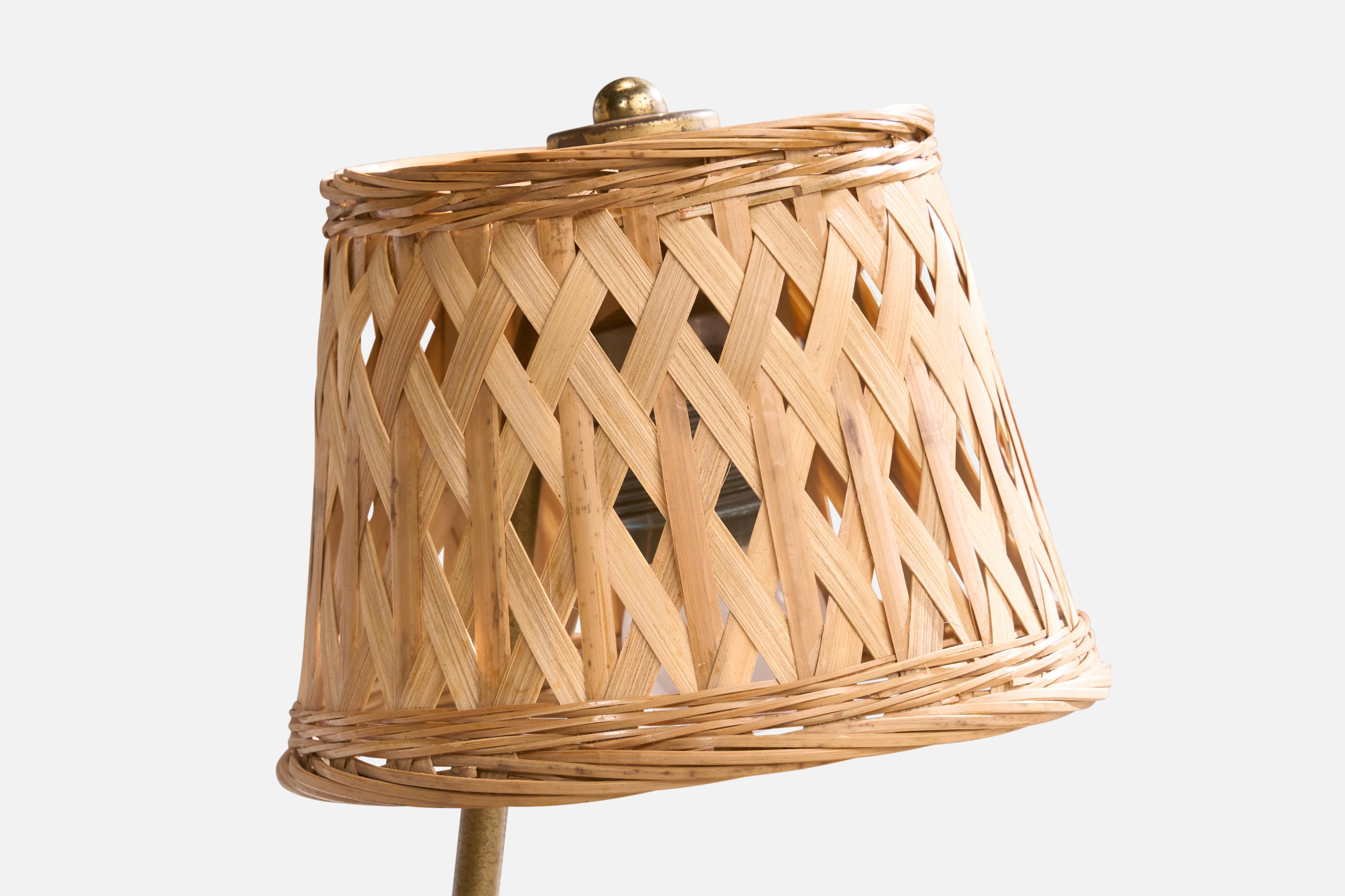 Ottone Görlitz, Lampade da tavolo. Teak, ottone, rattan, Germania, anni '60 in vendita