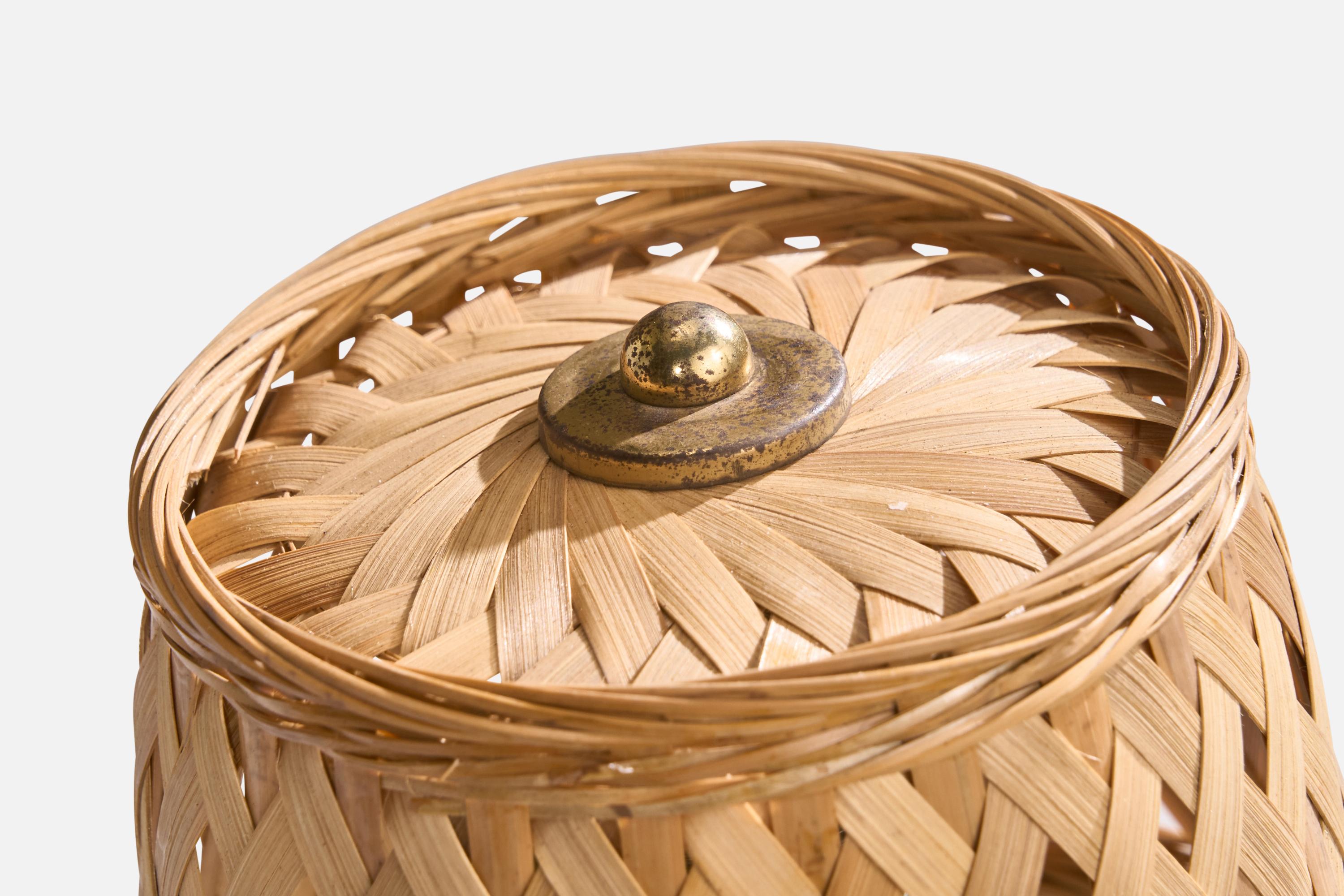 Görlitz, Lampade da tavolo. Teak, ottone, rattan, Germania, anni '60 in vendita 1
