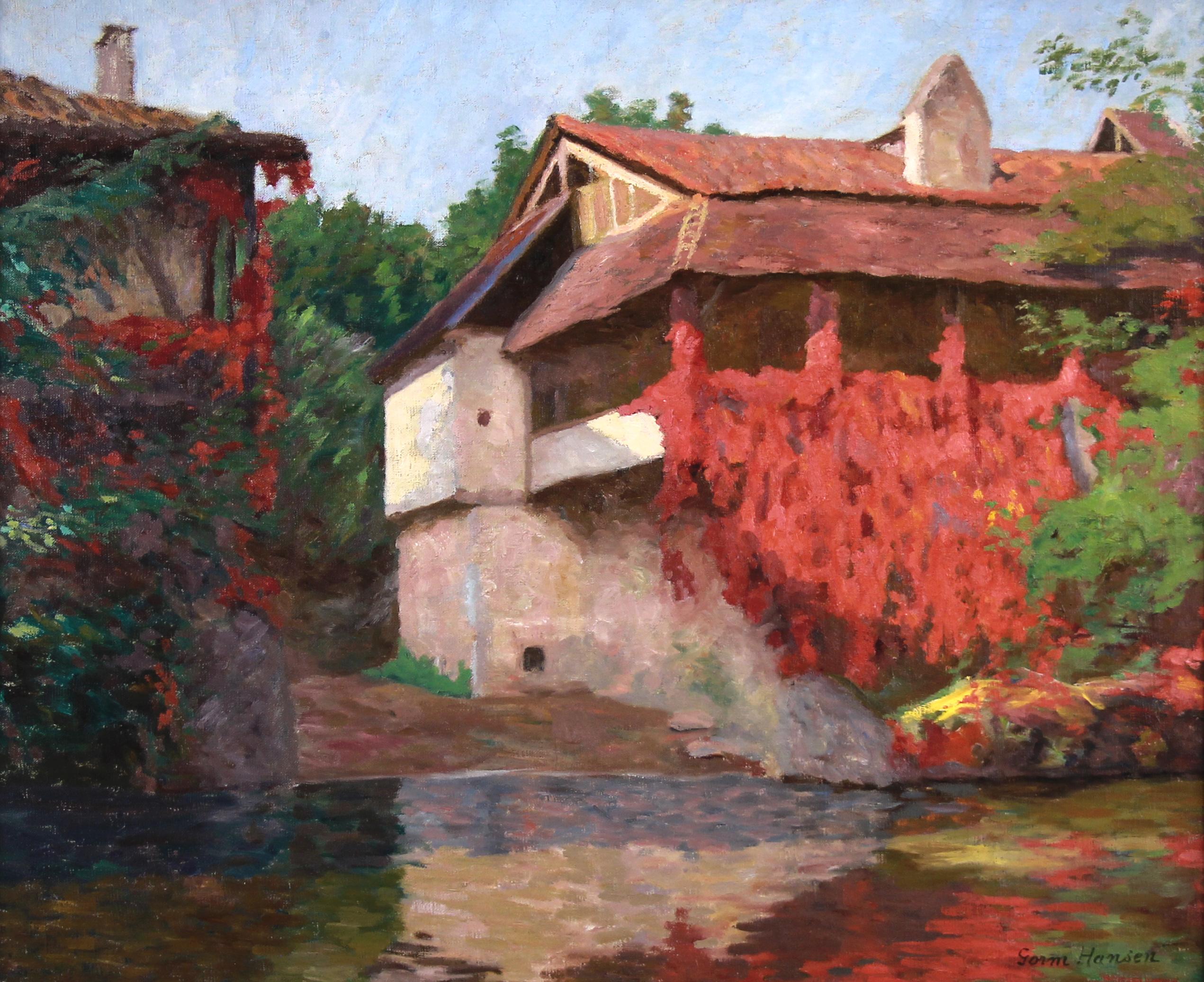 Aquarellspiegelung mit Blüten, impressionistisches Ölgemälde von Gorm Hansen im Angebot 1