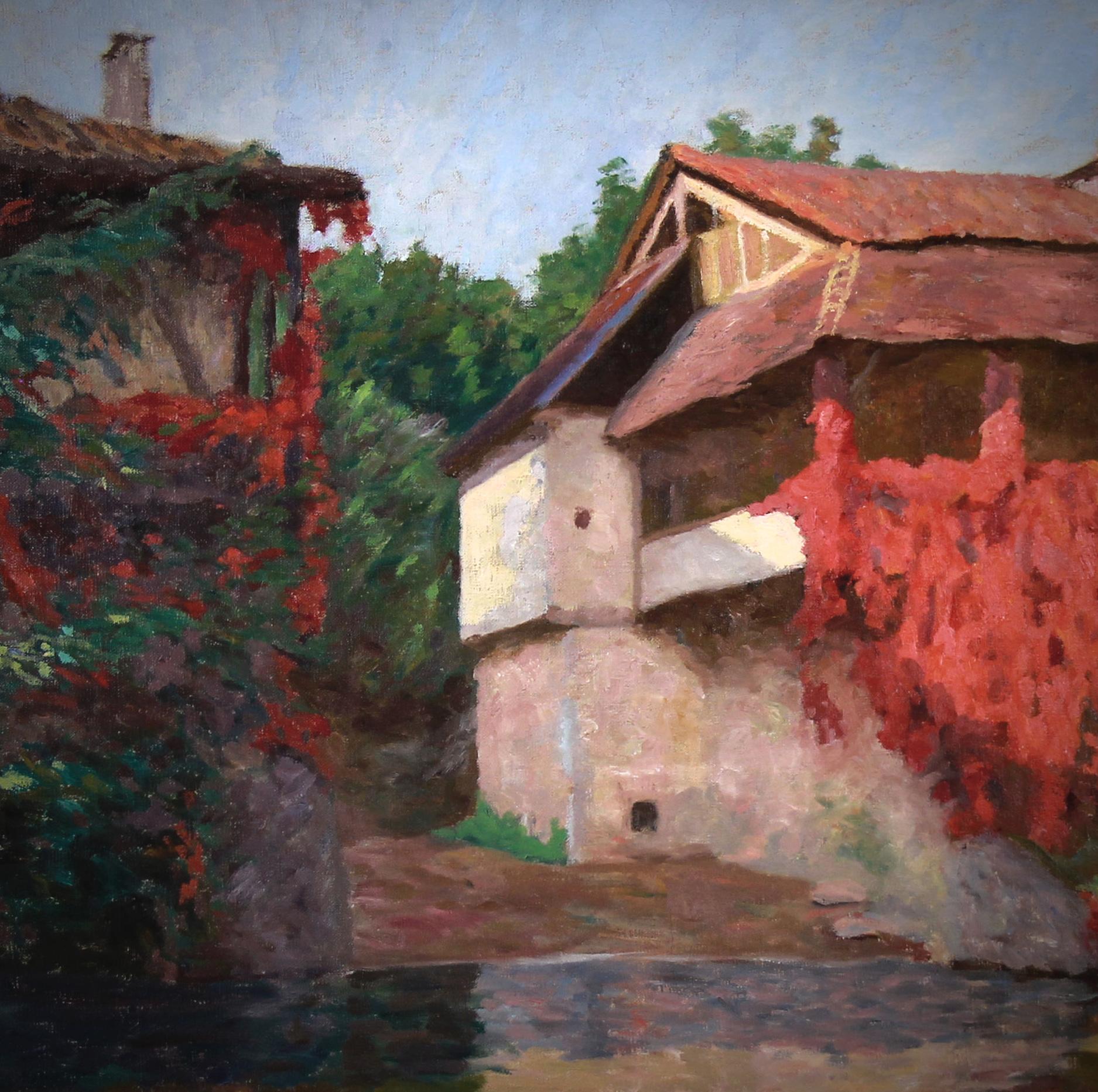 Aquarellspiegelung mit Blüten, impressionistisches Ölgemälde von Gorm Hansen im Angebot 2
