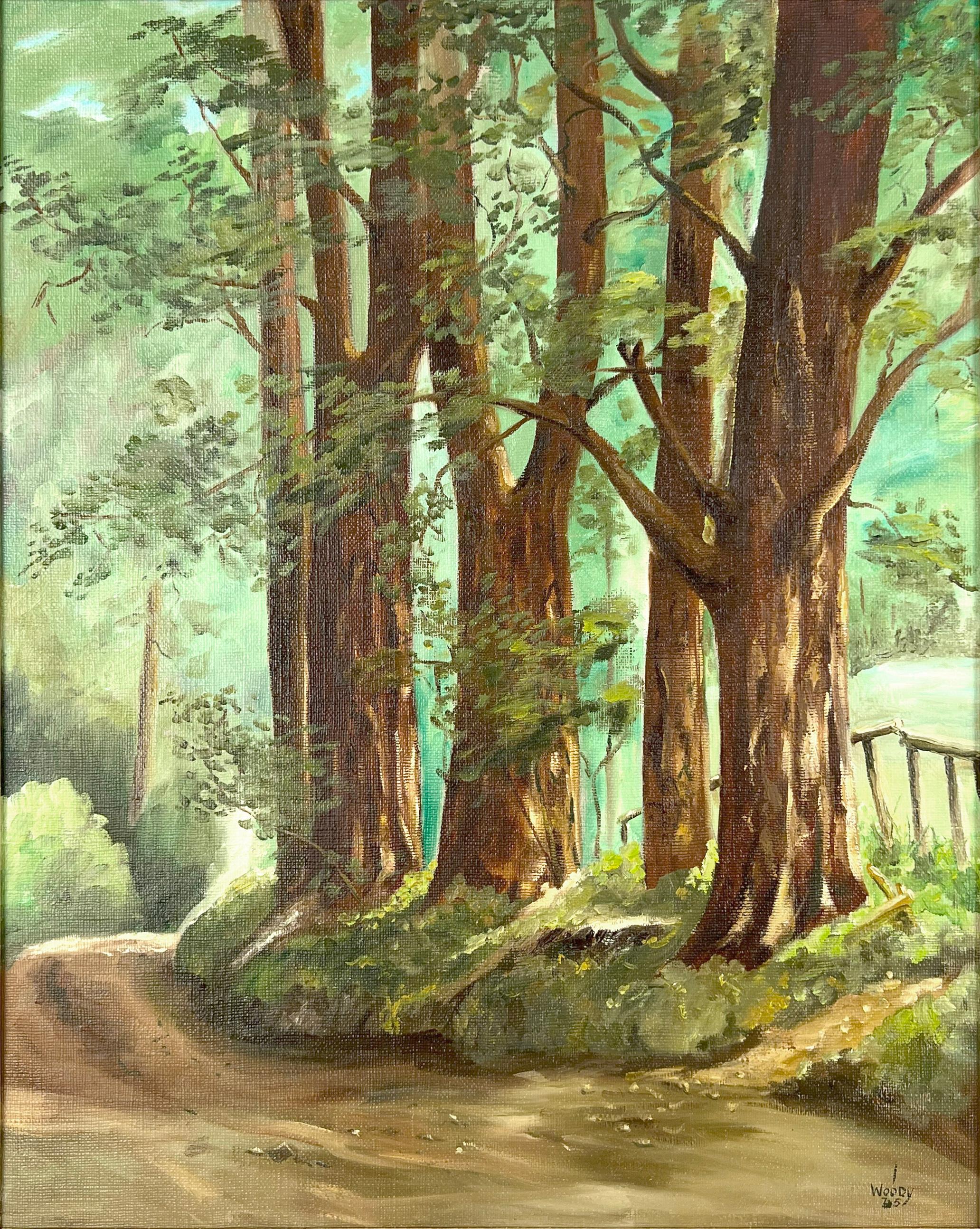 Originales Ölgemälde „Back Road“ California Redwoods Santa Cruz County  – Painting von Gorman Woody