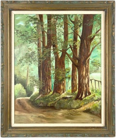 « Back Road », Californie Redwoods, Santa Cruz County, peinture à l'huile originale 