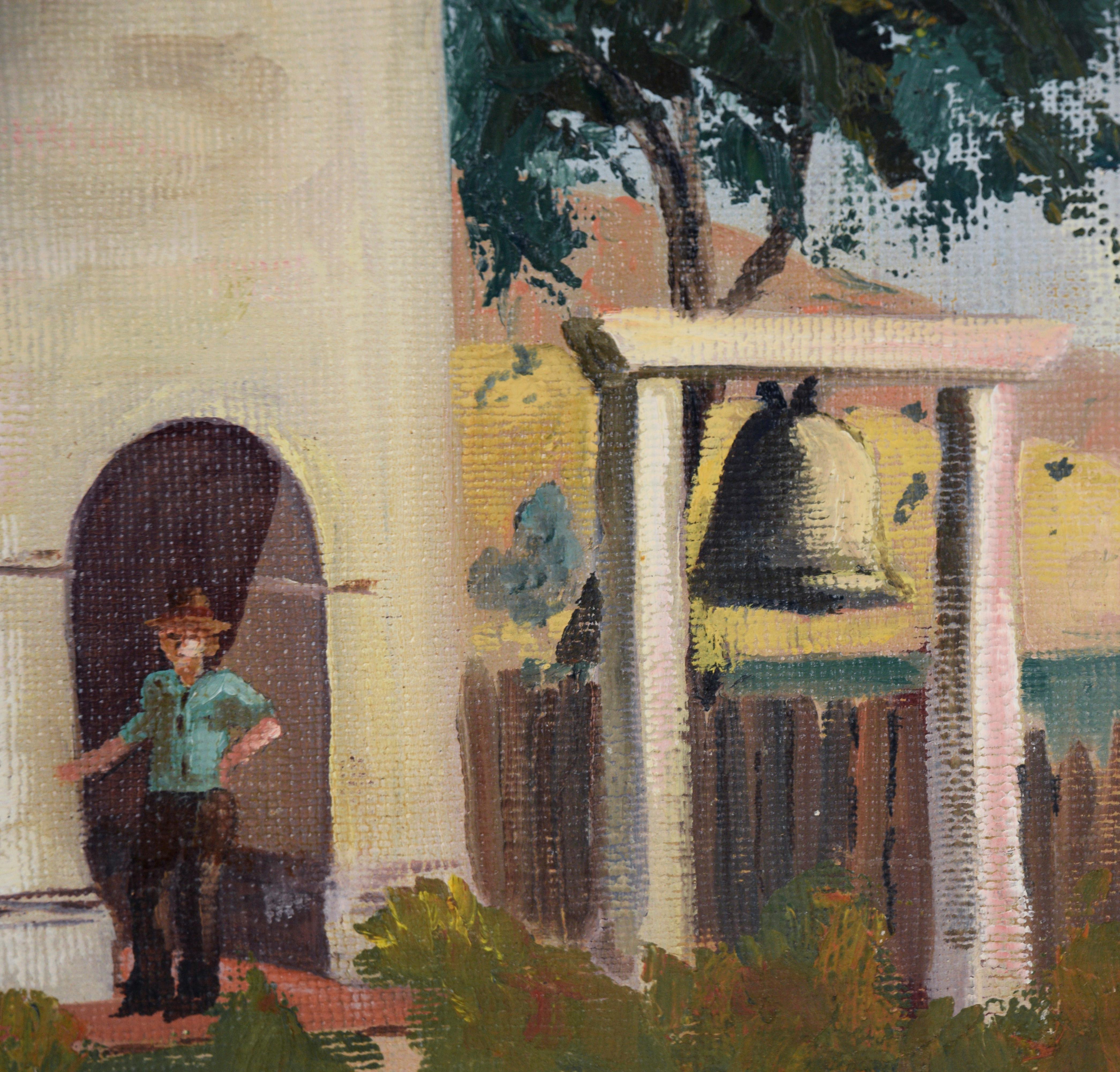 Mission San Juan Bautista, 1971 - Original Oil Painting For Sale 1