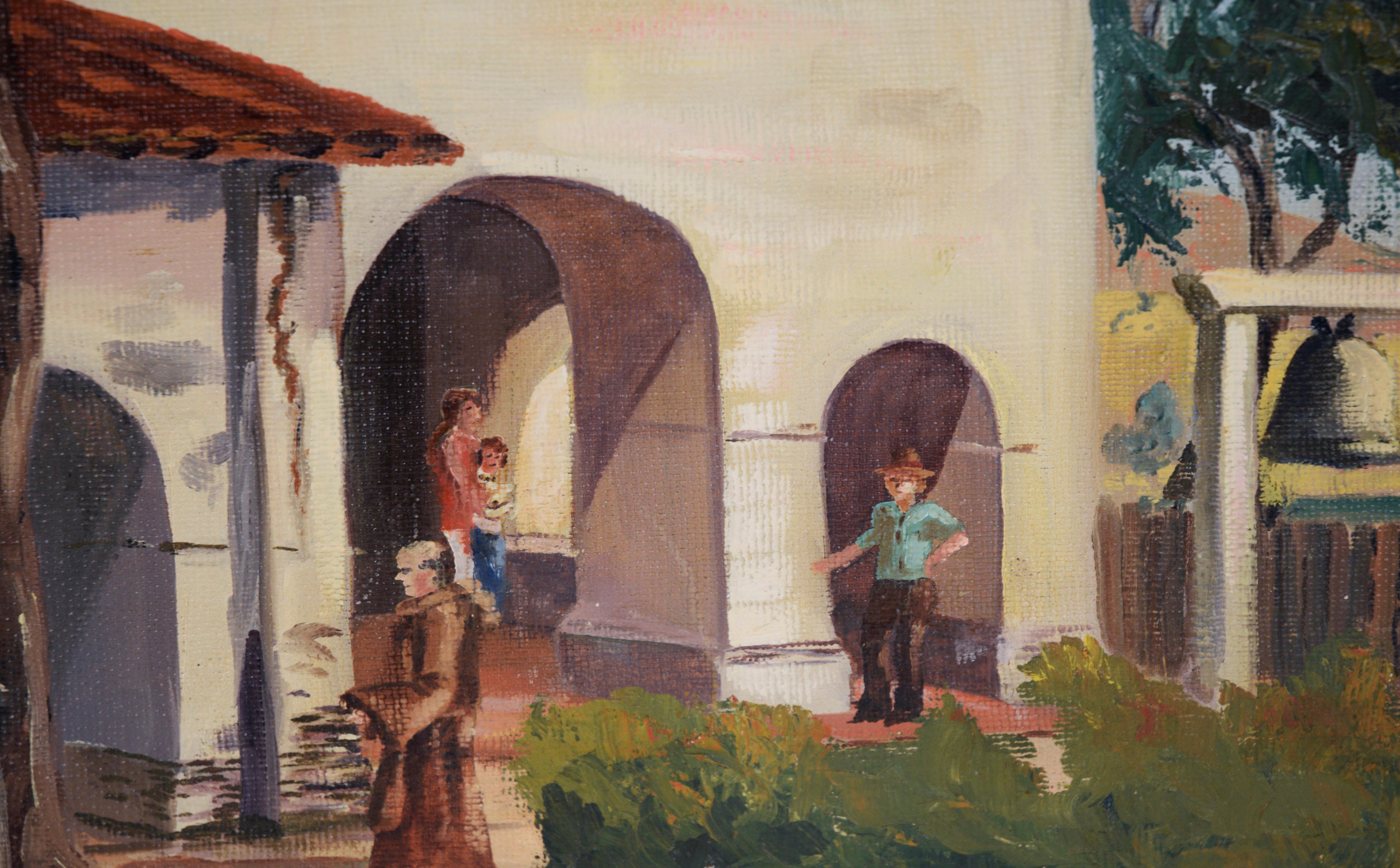 Mission San Juan Bautista, 1971 - Original Oil Painting For Sale 2