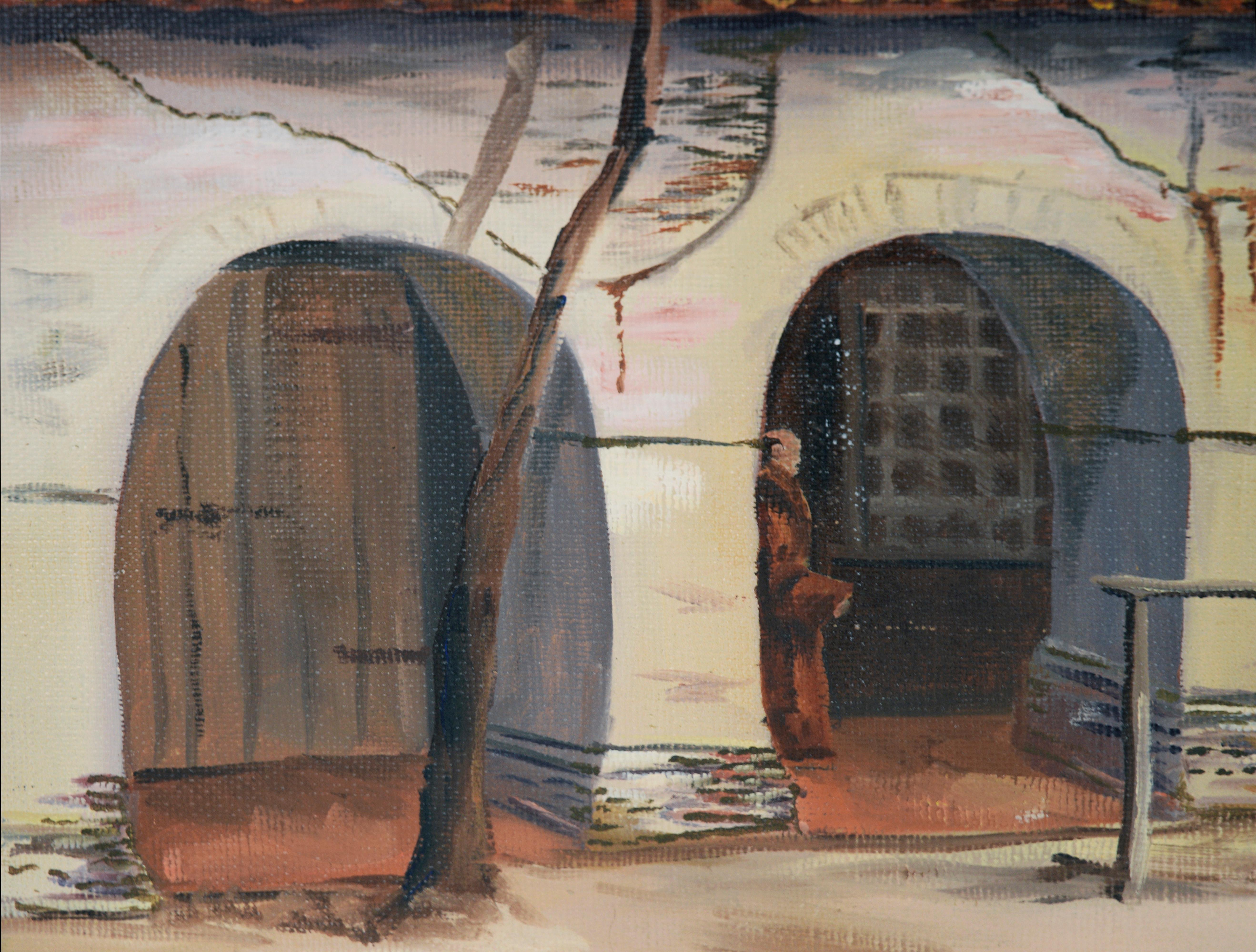 Mission San Juan Bautista, 1971 - Original Oil Painting For Sale 3