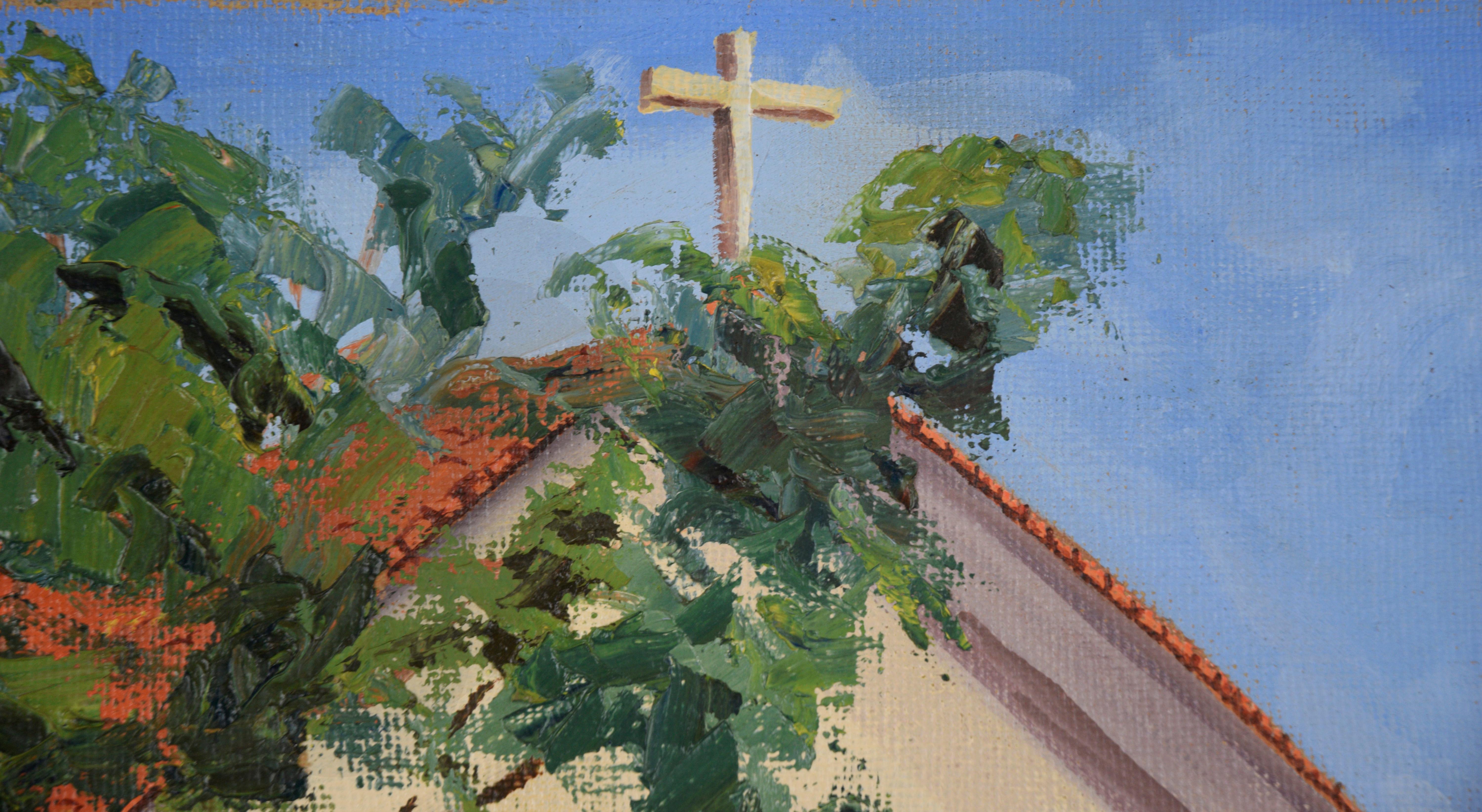 Mission San Juan Bautista, 1971 - Original Oil Painting For Sale 4
