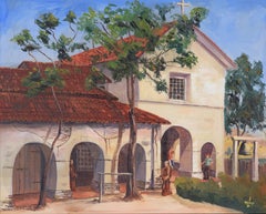 Retro Mission San Juan Bautista, 1971 - Original Oil Painting