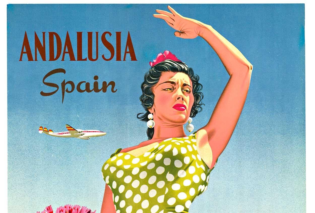 Poster d'epoca originale Andalusia Spain Iberia Air Lines Constellation - Print di Goros