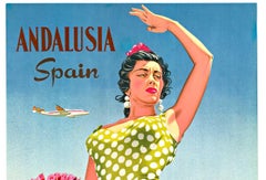 Original Andalusia Spain Iberia Air Lines Constellation vintage poster
