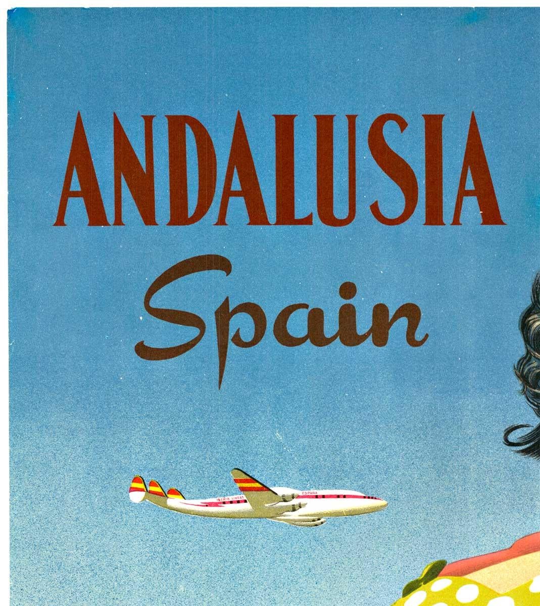 Poster d'epoca originale Andalusia Spain Iberia Air Lines Constellation - Portrait Print Grigio di Goros