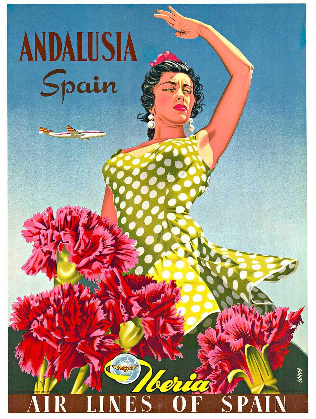 Portrait Print di Goros - Poster d'epoca originale Andalusia Spain Iberia Air Lines Constellation