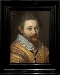 17e siècle Hollandais Portrait de Masterly - Un homme avec un pendentif en forme d'ange 1605