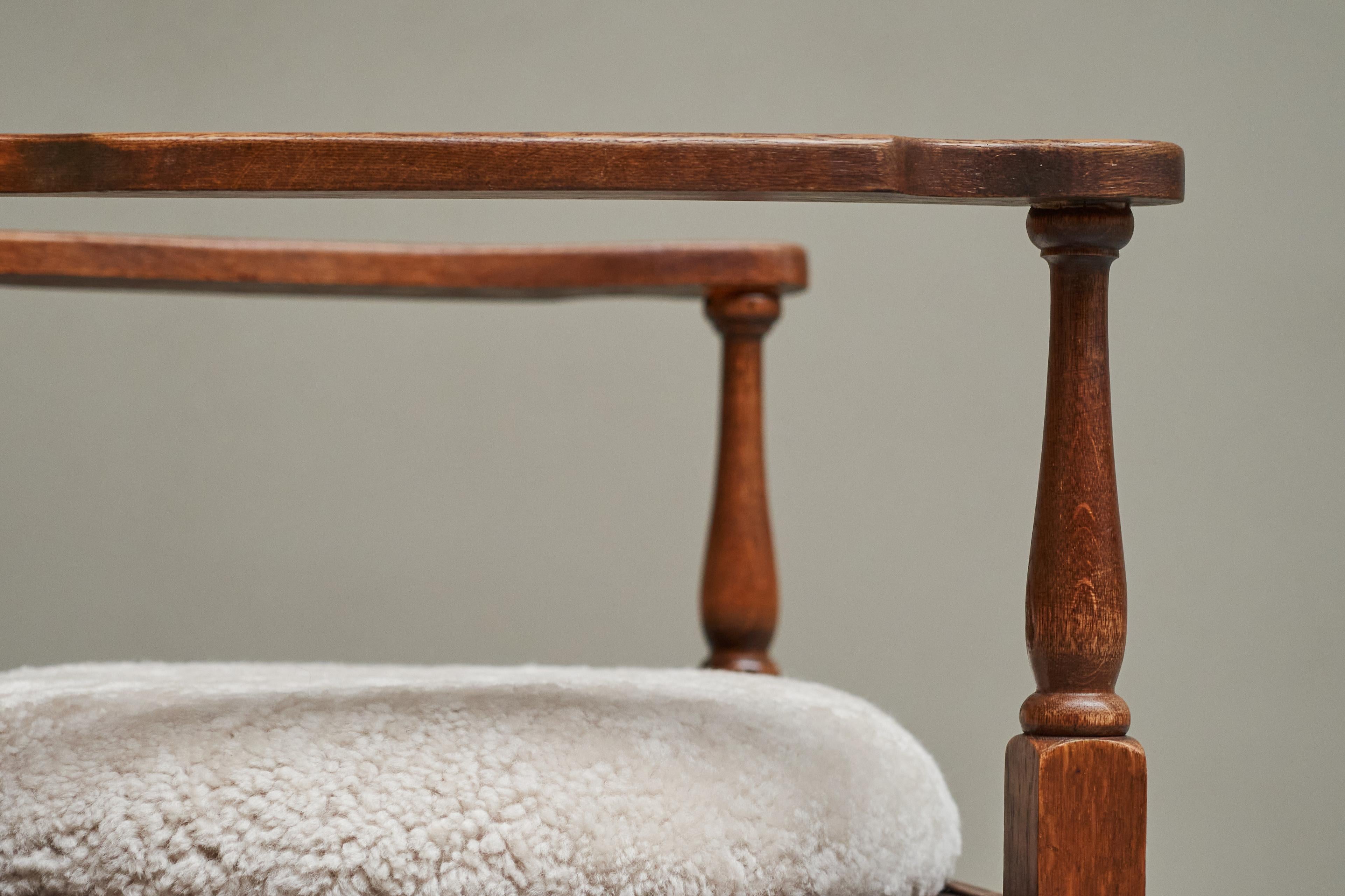 Chaise longue 'Gościcino' en chêne massif, sangles et laine Pologne années 1930 en vente 2