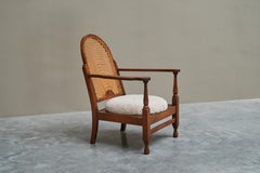 Sedia da salotto 'Gościcino' in legno massiccio di Oak, fettuccia e lana Polonia anni '30