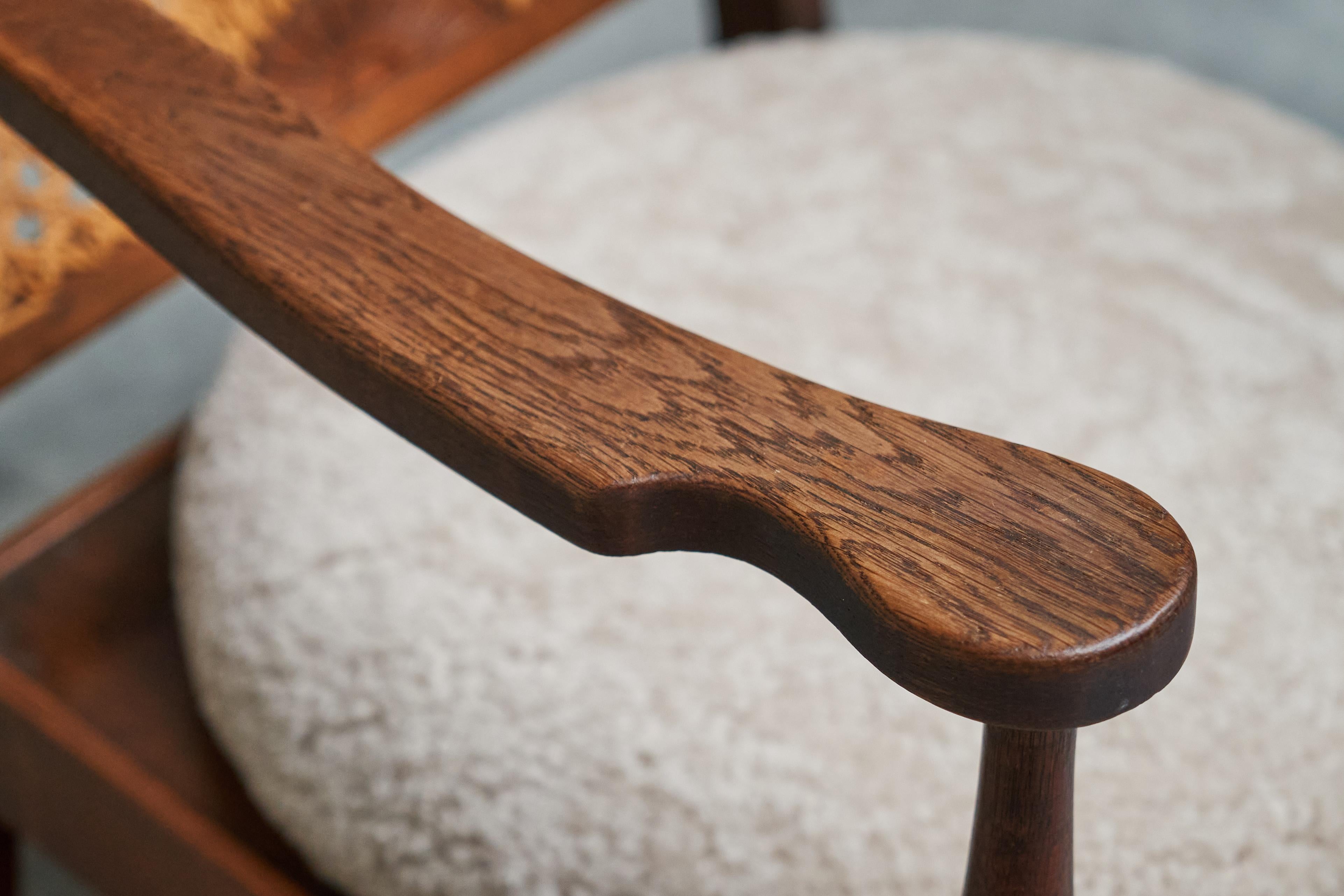 Chaise longue 'Gościcino' en chêne massif, sangles et laine Pologne années 1930 en vente 1