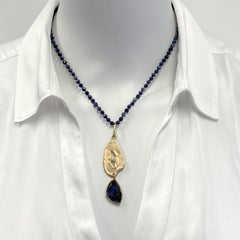 "Gosh" Freeform Pendant in 18K Gold with Diamond & Beryl Slice on Sapphire Chain