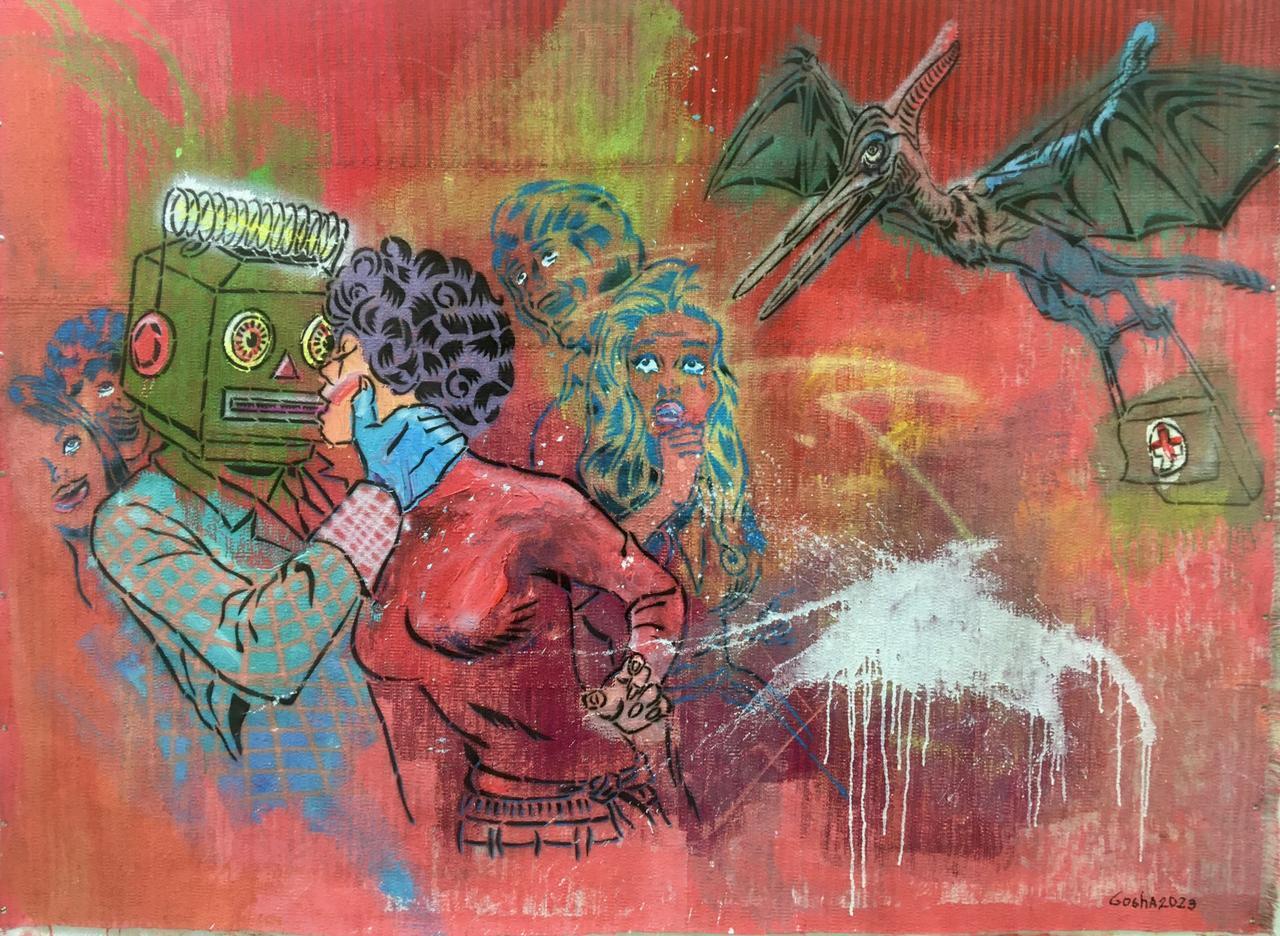 "Relaciones digitales y el dron de rescate" 81" x 63" pulgadas de Gosha Ostretsov