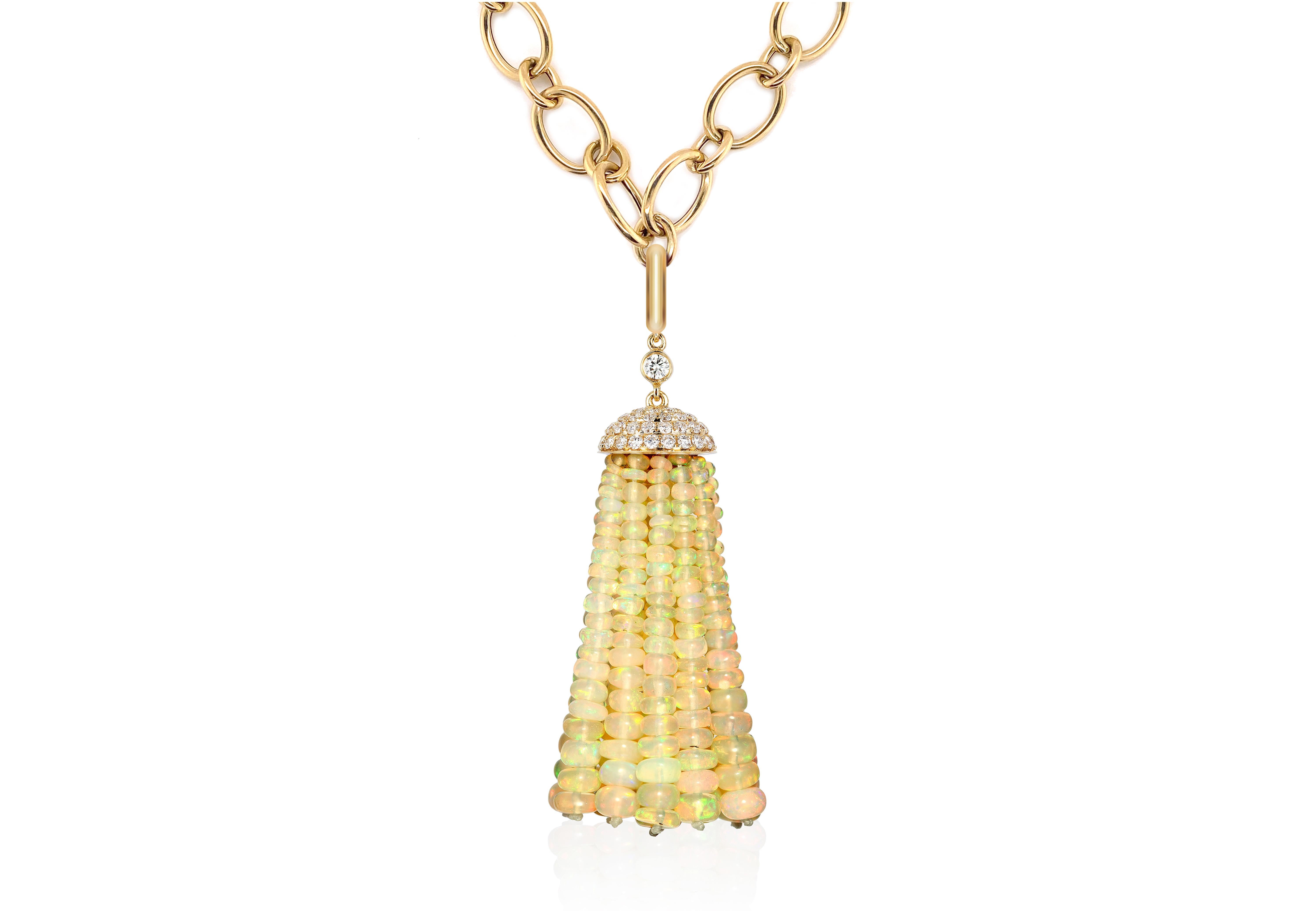 14 Strand Brown Opal Bead Tassel Pendant with Diamond in 18K Yellow Gold, from 'G-One' Collection. Our G-One Collection undeniably carries the most special pieces of Goshwara. The sought-after, one-of-a-kind pieces speak to each unique personality