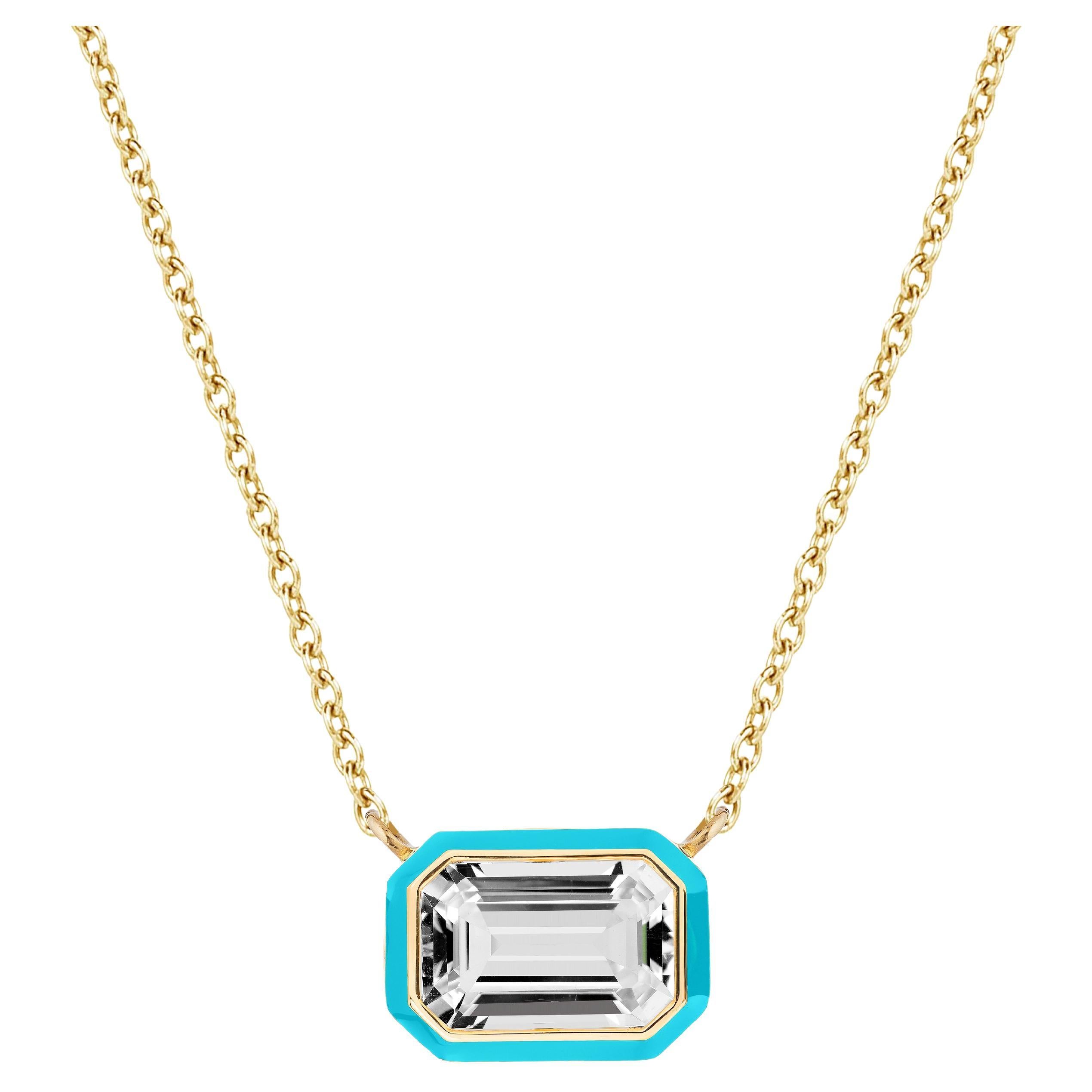 Goshwara 18 Karat Yellow Gold 3.62 Carat Rock Crystal Turquoise Enamel Necklace