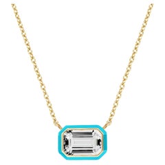 Goshwara 18 Karat Yellow Gold 3.62 Carat Rock Crystal Turquoise Enamel Necklace