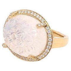Goshwara 18 Karat Yellow Gold Hand Carved Moon Quartz Mogul Cut Diamond Ring