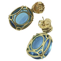Goshwara 18k Gold Blue Topaz Diamond Drop Earrings