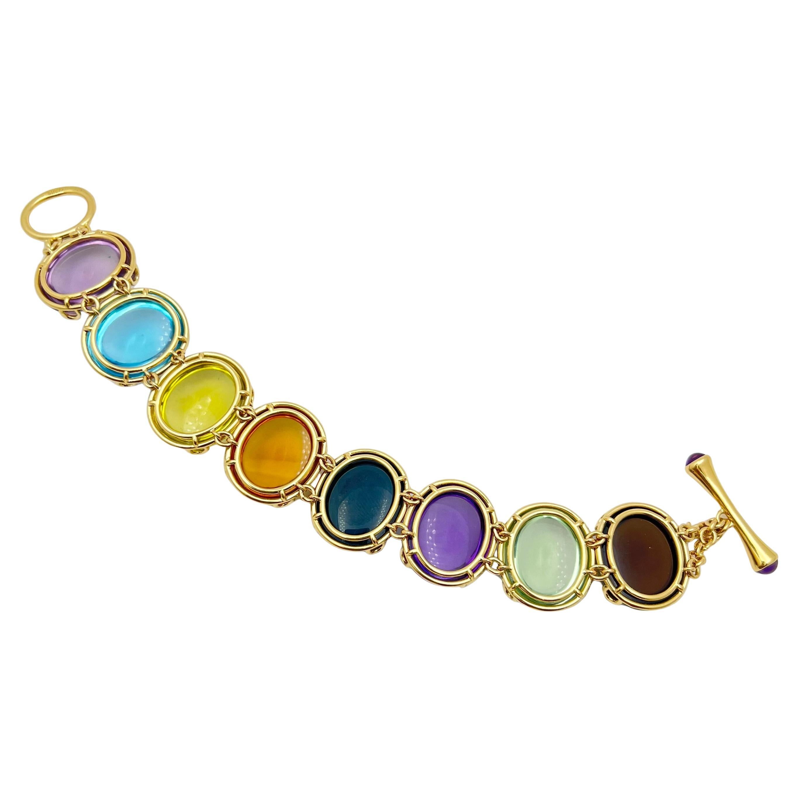 Cabochon Goshwara 18k Gold Multi-Color Gemstone Bracelet in vendita